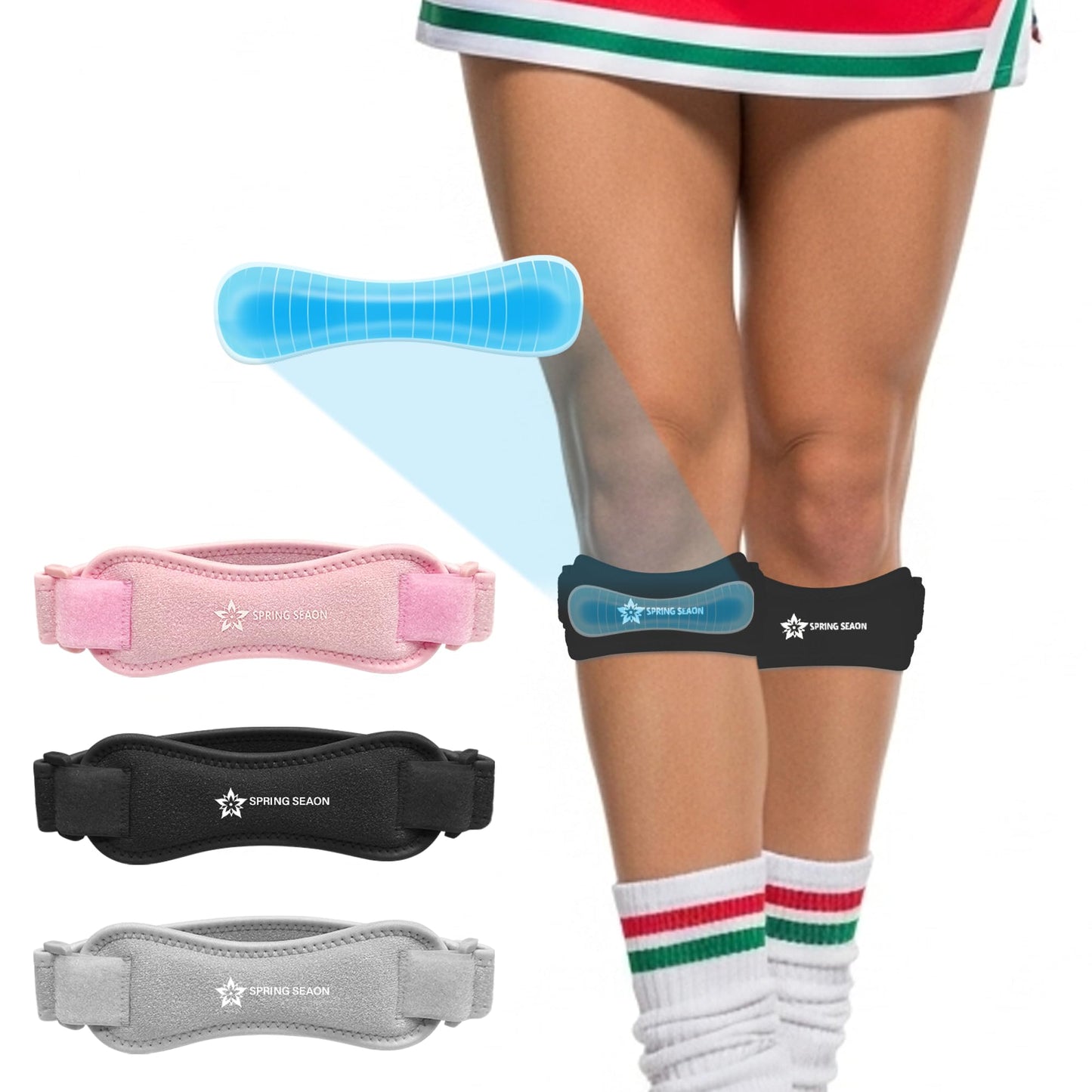 SPRING SEAON Patella Knee Strap 2 Pack, Adjustable Patellar Tendon Support Band, Knee Brace Strap for Knee Pain Relief, Running, Basketball, Volleyball, Hiking, Squats, Youth & Adults (Black)