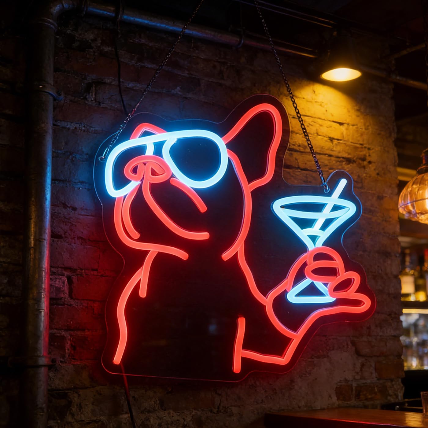 French Bulldog Drink Led Neon Light,Dog Cocktail Neon Sign,Pet Animal Room Wall Decor,Game Room Wall Art Decor, Dog Lover Gifts,Christmas Birthday Gifts