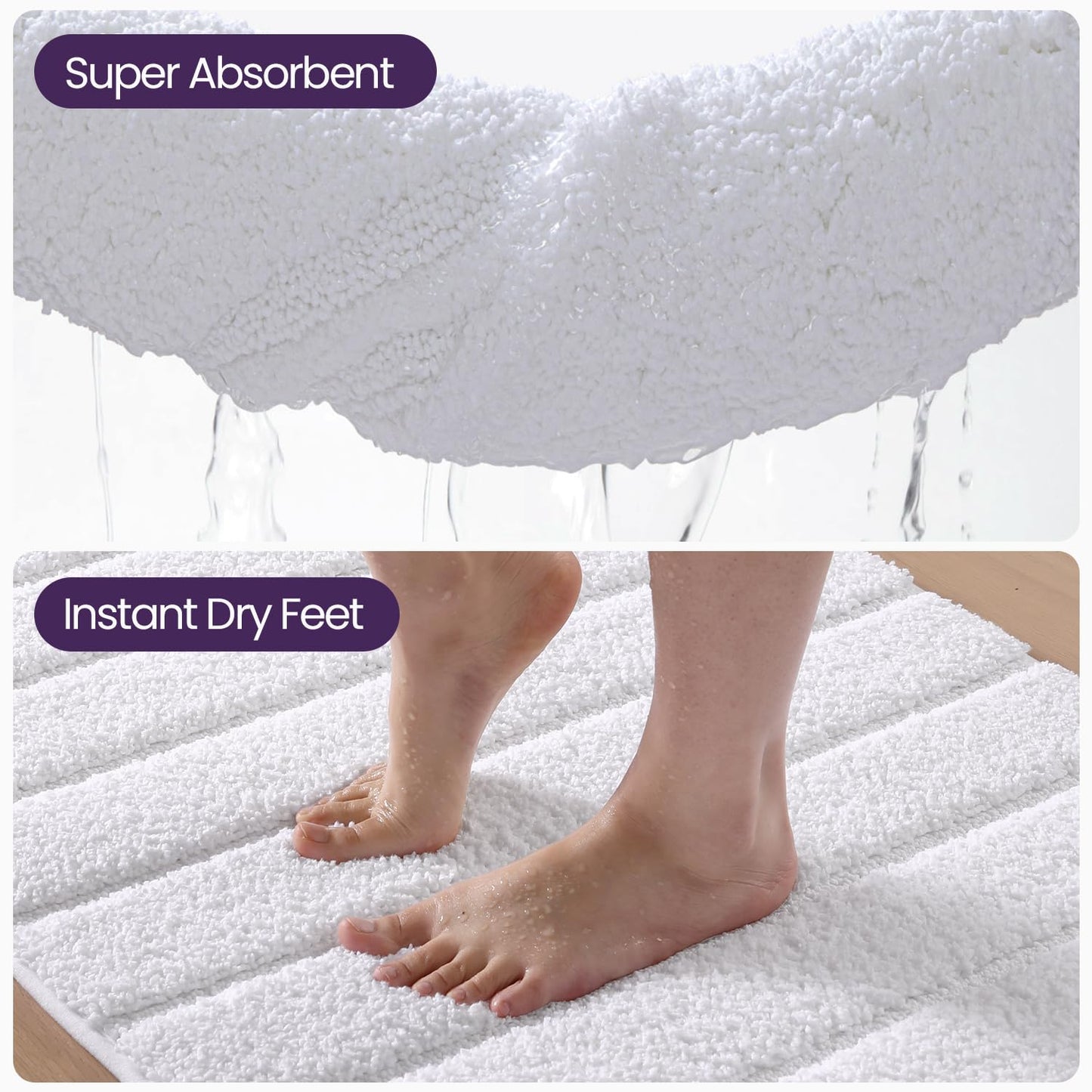 DEXI Bathroom Rugs 24x36, Machine Washable Non Slip Bath Mat, Soft Microfiber Absorbent Quick Dry Bath Rugs for Shower Floor, Sink, Tub, White
