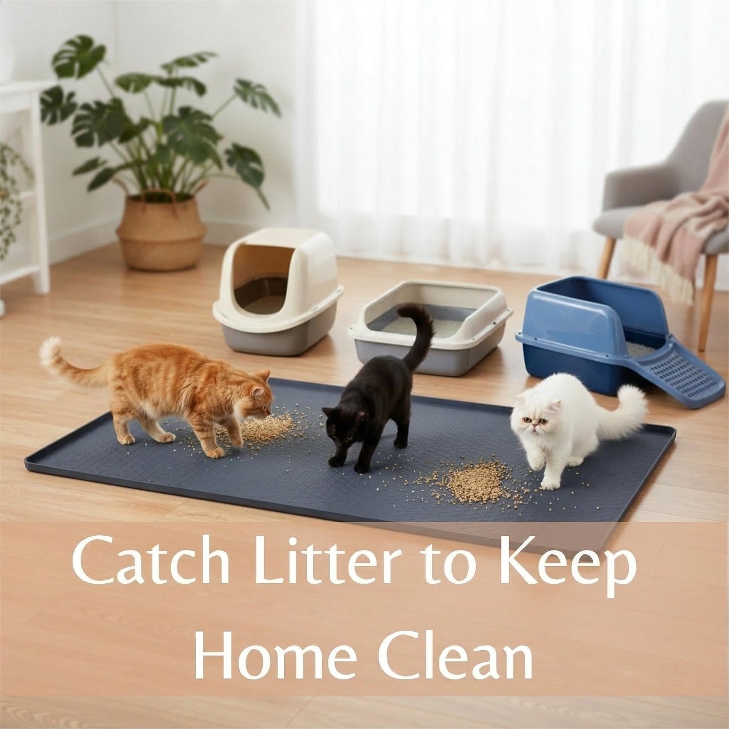 Cat Litter Mat 51" x 25.6" XL Silicone Litter Box Mat, Waterproof Non-Slip Kitty Litter Mat - Easy to Clean for Multi-Cat & Automatic Litter Boxes, Cat Mat for Litter Box with Raised Lip