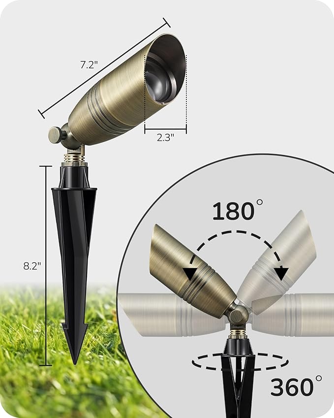 EDISHINE Solid Brass Outdoor Landscape Spotlights, 3CCT MR16 Bulb Included, 12V LED Low Voltage Landscape Lighting, Bronze Heavy Duty Waterproof Spot Lights for Yard Garden Lawn Tree, 2 Pack