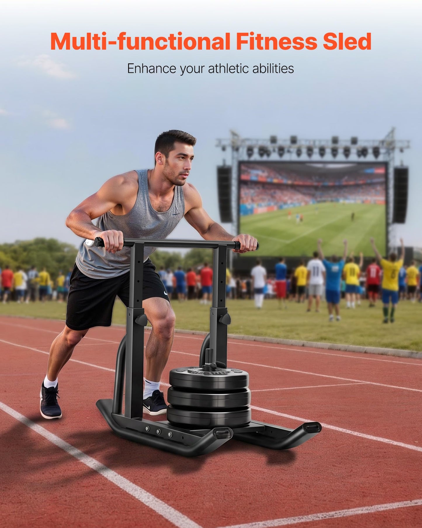 VEVOR Weight Sled, Fitness Training Training Pull Push Running Sled, Fitness Workout Sled Push Gym Equipment, Adjustable Height Handle, Compatible 1/2 in Weight Plates, Black, Football Sleds Chutes