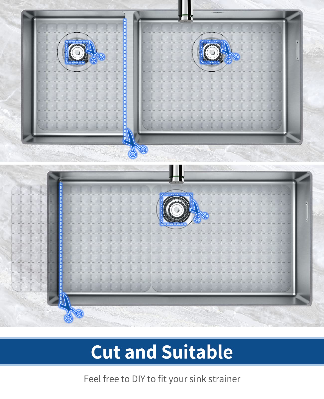 Bligli Sink Mat for Stainless Steel/Ceramic Sinks, 2 Pack 15.7x11.8 inches PVC Sink Protectors for Bottom of Kitchen Sink, Dishes and Glassware drain Mats, Durable and Fast Draining (Transparent)