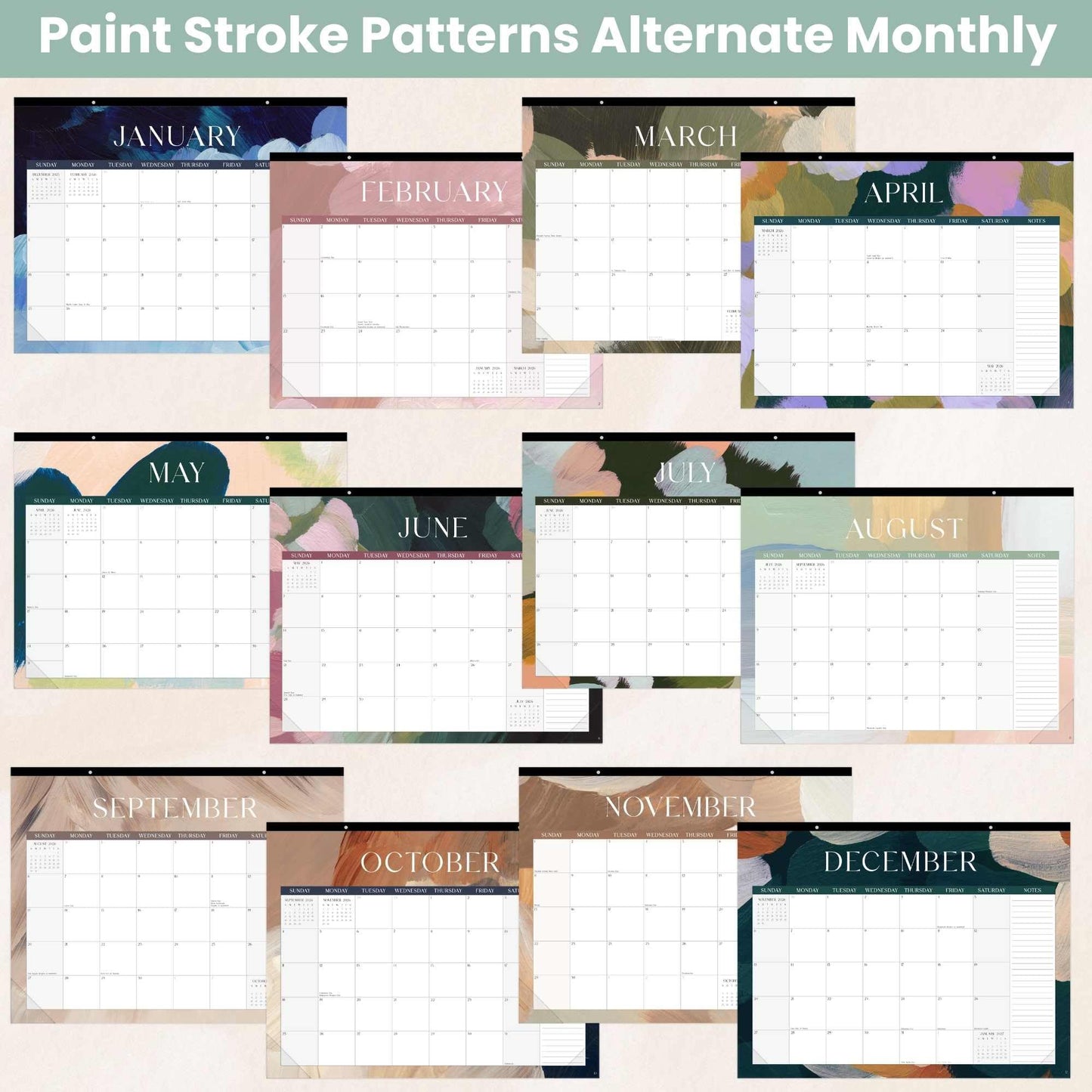 bloom daily planners 2026 Desk Calendar - January to December Large Wall Calendar - 21” x 16” Desktop & Hanging Monthly Planner with Stickers for Home or Office - Paint Strokes