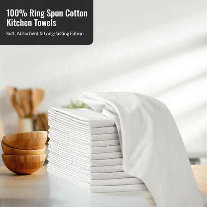 ROYALE LINENS Flour Sack Dish Towels - Kitchen Towel - Super Absorbent Flour Sack -100% Ring Spun Cotton -Tea Towels - for Embroidery, Cloth Diapers, Cheese Strainers (White - 28" X 28" Pack of 24)