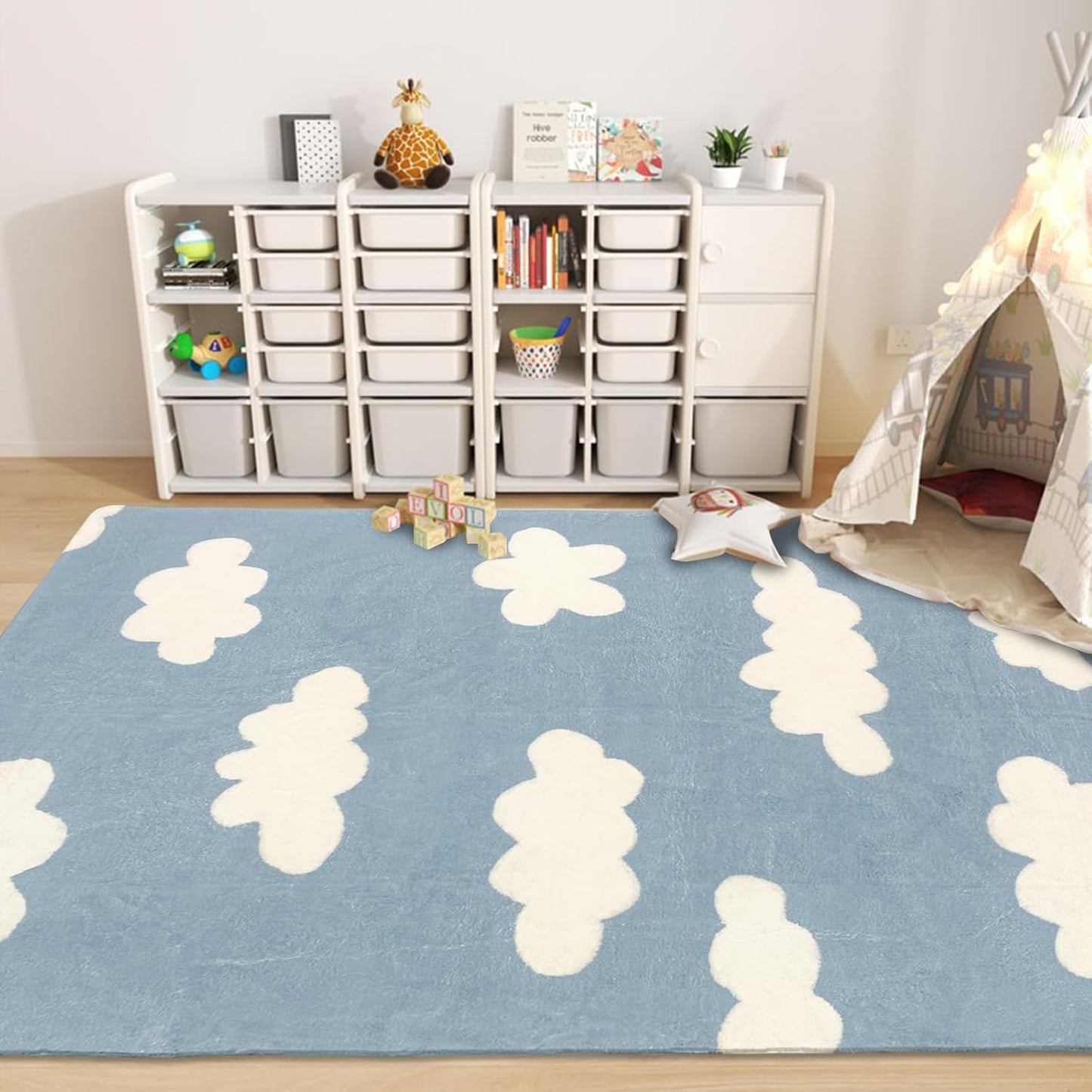 USTIDE 5 x7 Blue Sky White Cloud Area Rug Super Soft Fluffy Wool Rug Kids Rug Non Slip Carpet Floor Mat for Living Room Bedroom Children Room Nursery