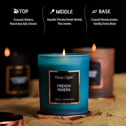 HomeLights Luxury Scented Candle, Natural Soy Wax, Home Fragrance Decor Gift,French Riviera, Medium Jar