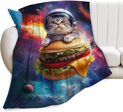 Funny Cat Decor Gifts - Flannel Fleece Fuzzy Cat Throw Blanket, Soft Warm Cozy Plush Food Blanket for Bed Couch Living Room, Stuffed Decoration for Kids Adult, 60"x50"