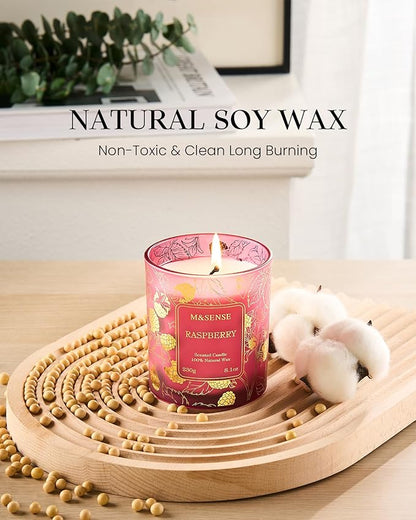 M&SENSE Raspberry Scented Soy Candles, 8.1oz 42-Hour Burn Time Vegan No Toxin, Aromatherapy Relaxing Refreshing Candles for Stress Relief, Fall Winter Thanksgiving Christmas Gifts Housewarming Gift