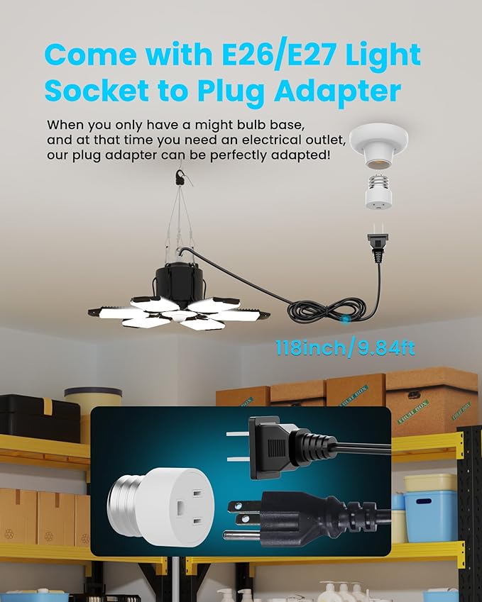 2-Pack Motion Sensor Garage Lights Plug in, 200W Super Bright Motion Activated Linkable LED Shop Light, 3 Modes Motion Sensor Light Indoor for Barn/Attic