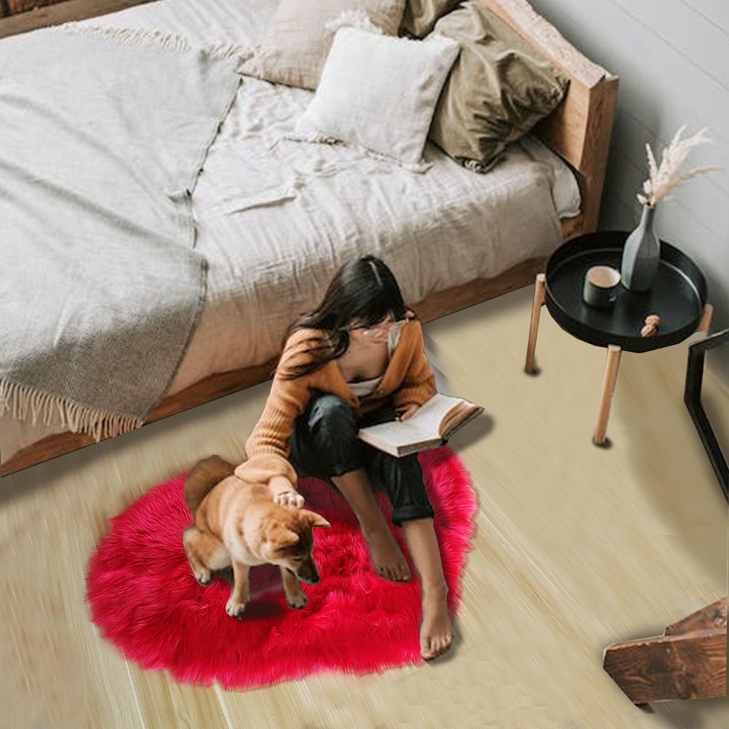YRXRUS Valentines Heart Rug, Red Heart Shaped Rug, Fluffy Faux Fur Rugs, Shag Mats for Bedroom Living Room, Love Coquette Room Decor 2x3 Ft