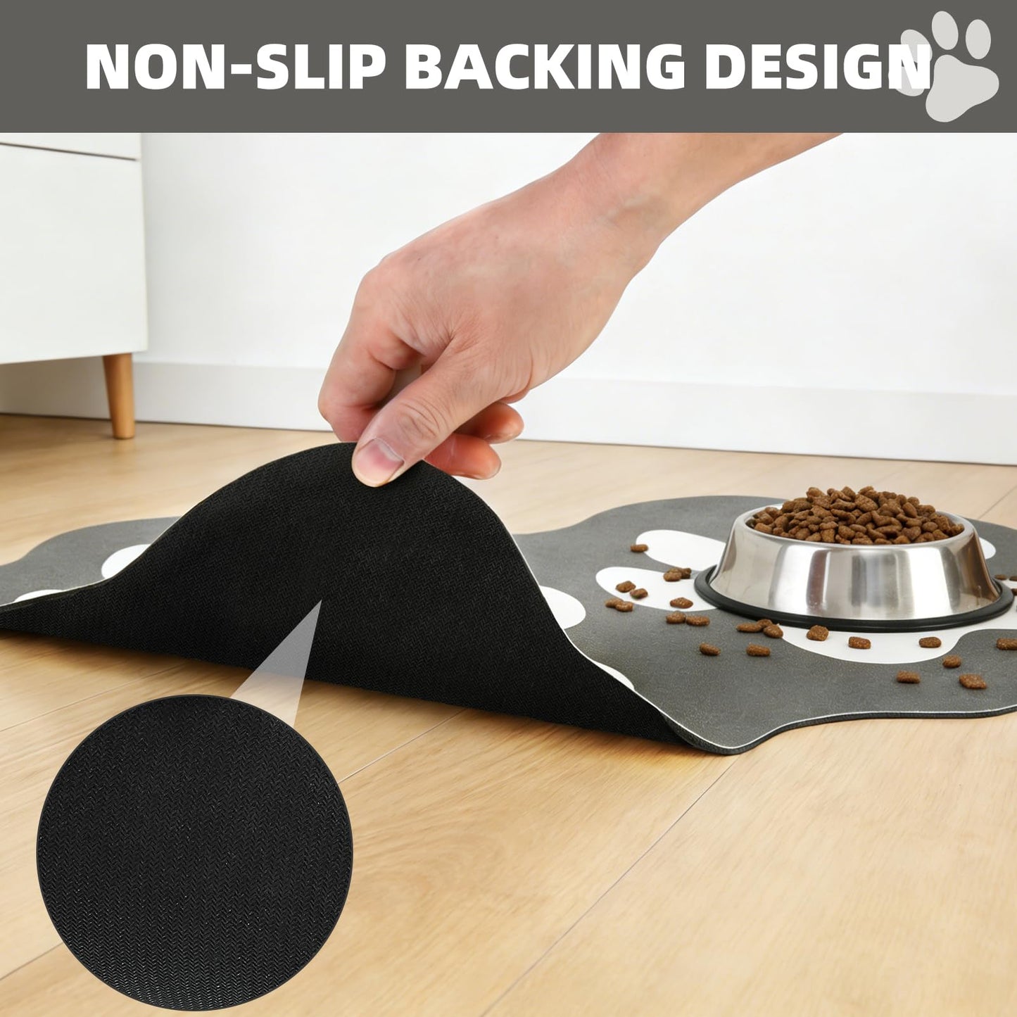 PUPTECK Dog Food Mat, Quick Absorbent Pet Cat Feeding Mat, Anti-Slip Dog Placemat for Food and Water Bowls with Rubber Backing, No Stains Floors Waterproof Indoor, Grayish Black & White 16"x24"