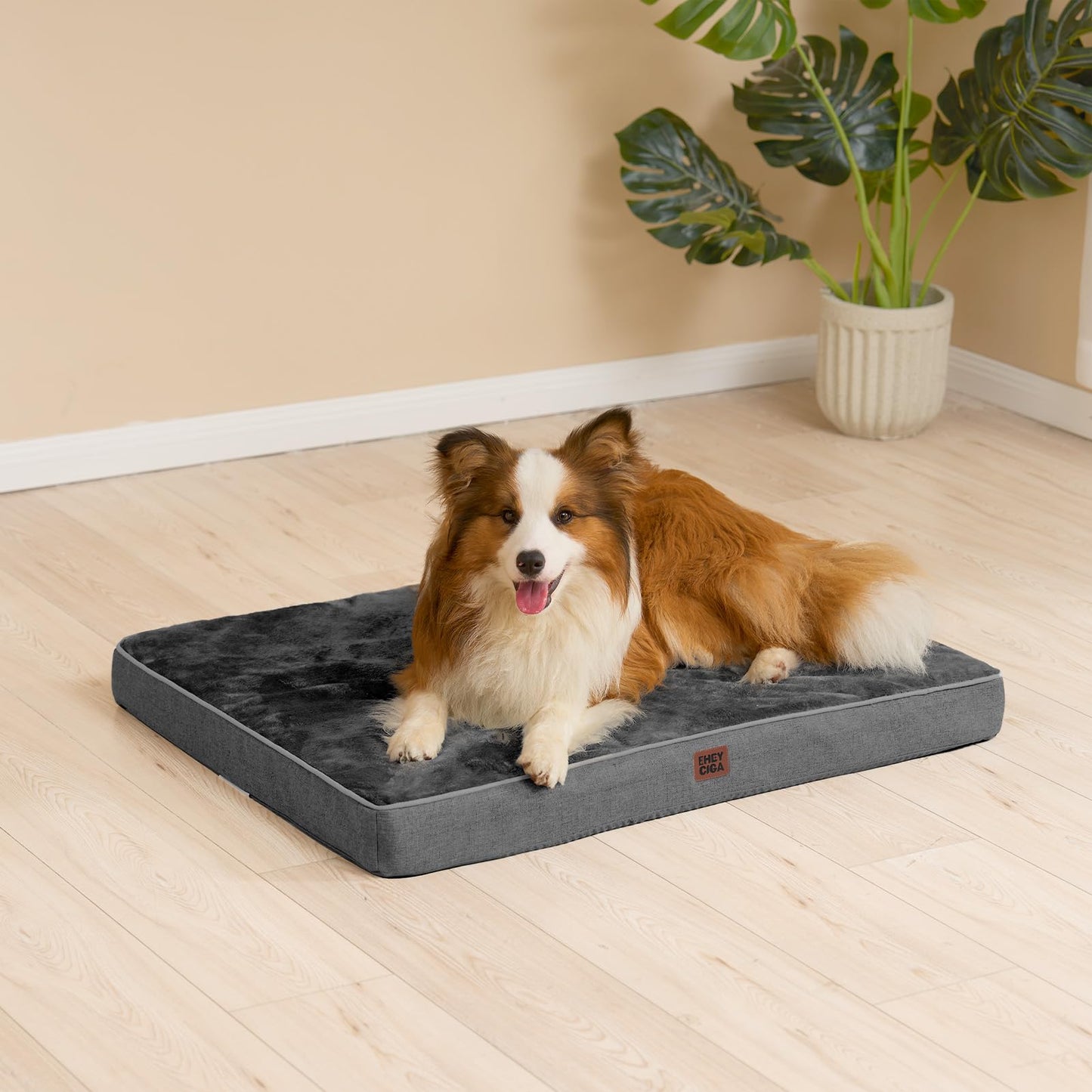 EHEYCIGA XL Orthopedic Dog Bed Mats for Extra Large Dogs 41x27 Inch, Memory Foam Dog Bed for Crate with Washable Removable Cover, Waterproof Pet Mattress with Non-Slip Bottom, Dark Grey
