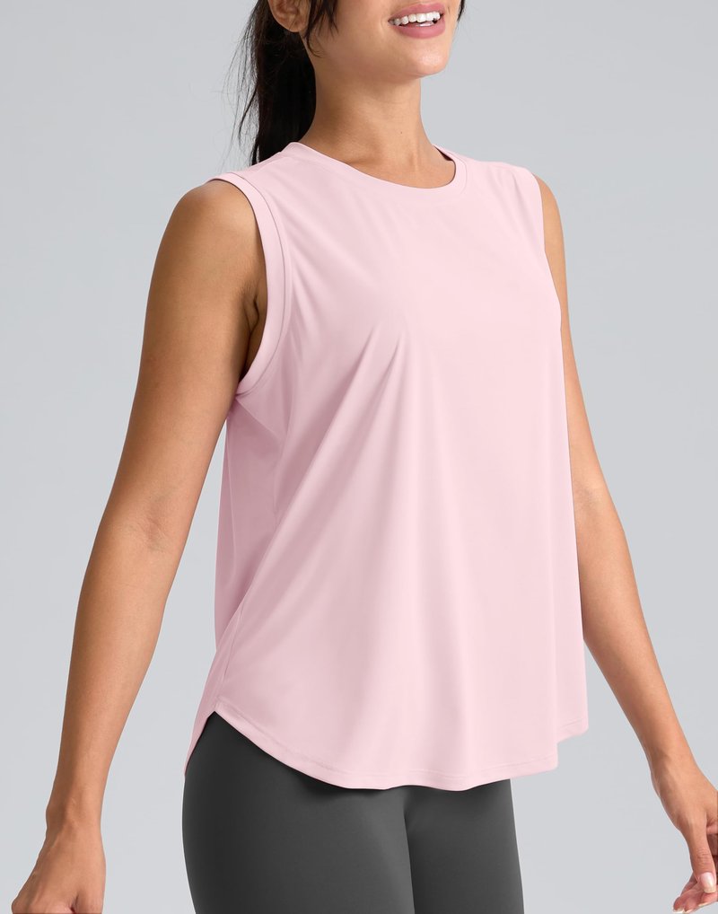 SANTINY Women's Sleeveless Workout Tops Breathable Lightweight Active Tennis Yoga Shirts Athletic Running Tank Tops for Women (Pink_L)