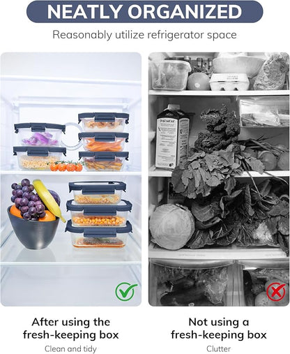 2-Pack Glass Food Storage Containers with Tempered Glass Lids (21.3oz/2.7cup) - Airtight Snap Lock, Microwave & Oven Safe (-4℉~ 950°F), Freezer to Baking Dish, BPA-Free, Gift Box (Blue)