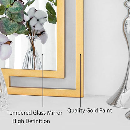 Large Mirror Wall Decor, 46.5"x23" Gold Mirror with Metal Frame for Bedroom, Living Room, Bathroom, Horizontal/Vertical