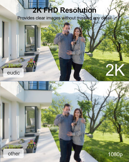 Solar Security Cameras Wireless Outdoor, Battery Powered 2K WiFi Cameras for Home Surveillance, PIR/AI Motion Detection, Waterproof, Color Night Vision, 2-Way Audio, (2 Pack)