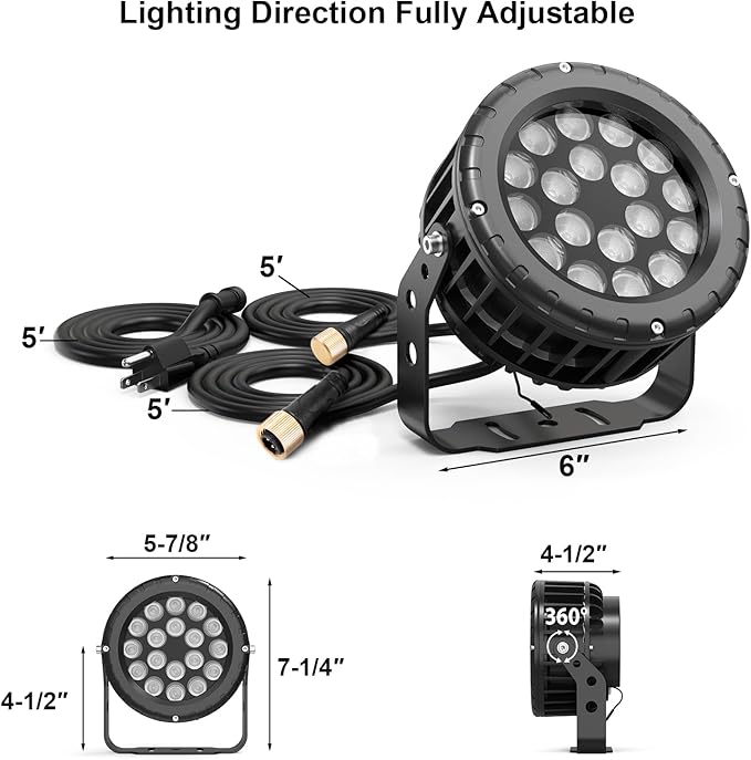 72W RGBW LED Wall Washer Light, RGB+5700K CCT Dimmable Flood Light - Waterproof Outdoor/Indoor Color Changing Spotlight with Remote, 100-277V AC, Linkable for Landscape Lighting