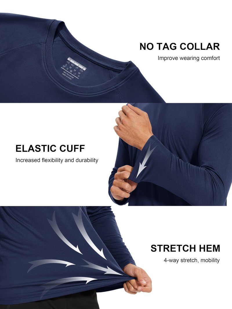 MAGCOMSEN Quick Dry Shirts for Men UPF 50 Long Sleeve Men Athletic T Shirt UV Protection Shirts UV Shirts for Men Guard Shirt for Men Navy