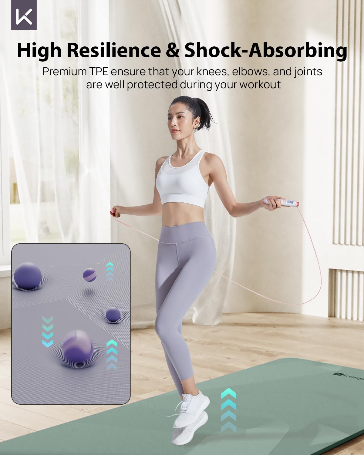 KEEP Non-Slip Large Yoga Mat,Extra Long and Wide Exercise & Fitness Mat( 72"Lx32"Wx7mm Thick) with Free Carrying Strap,Professional TPE Workout Mat for All Types of Yoga, 7mm, Pale Green