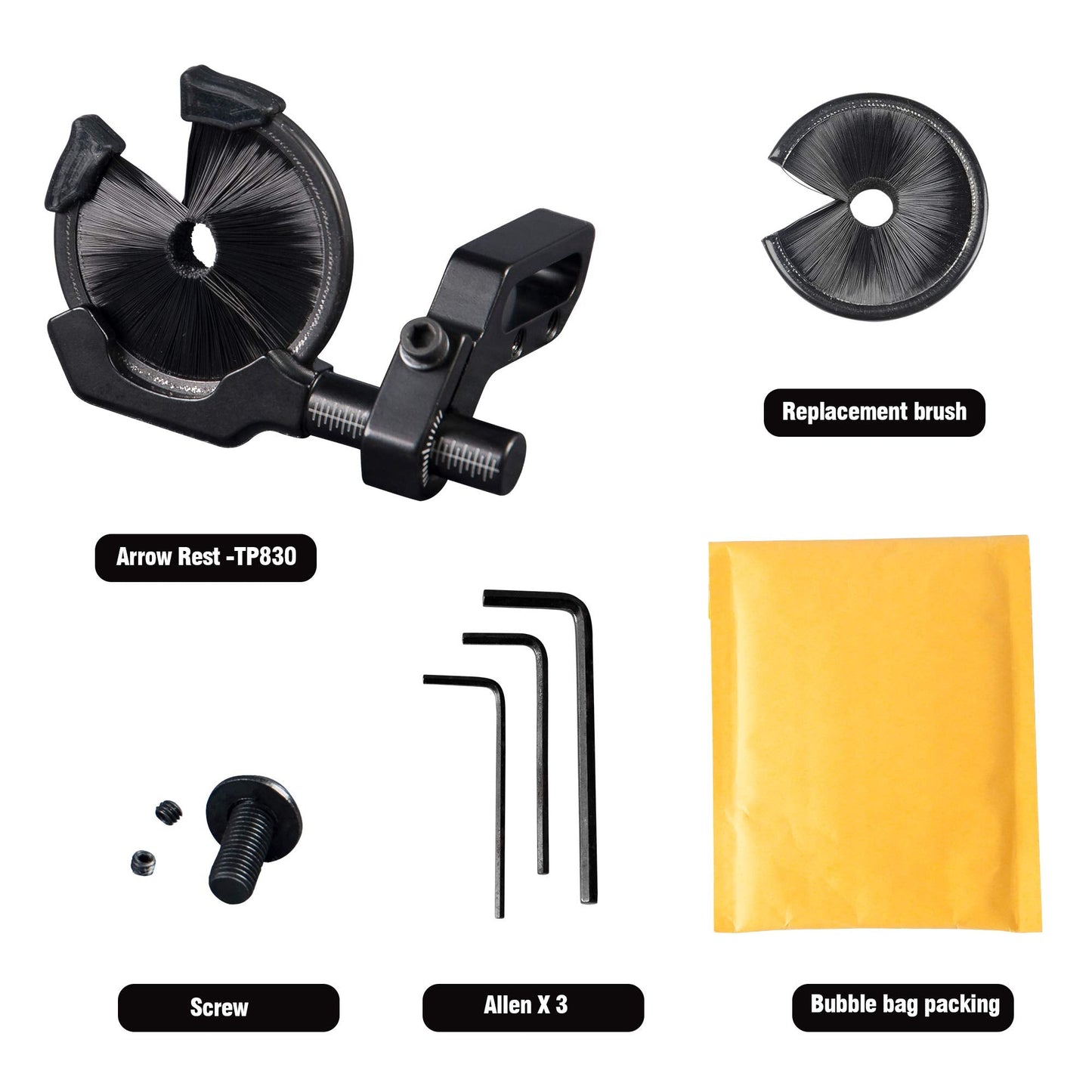 Compound Bow Full Containment Brush Arrow Rest Archery Accessories - Round Replacement Black