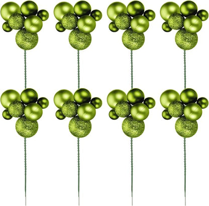 8 Pcs Fruit Green Christmas Tree Picks 7.87 Inch Christmas Balls Ornaments Xmas Hanging Peppermint Decorations for Xmas Tree Topper DIY Wreath Holiday Floral Vase Fillers Crafts Home Decor