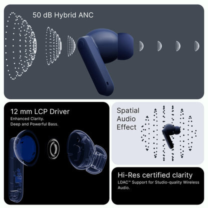 CMF Buds 2 Plus Wireless Earbuds Adaptive Noise Cancelling, Hi-Res Audio Bluetooth Headphones, 12mm Drivers for Deep Bass, 50dB ANC 61.5H Playtime, Sport Ear Buds with 6 Mics, Blue