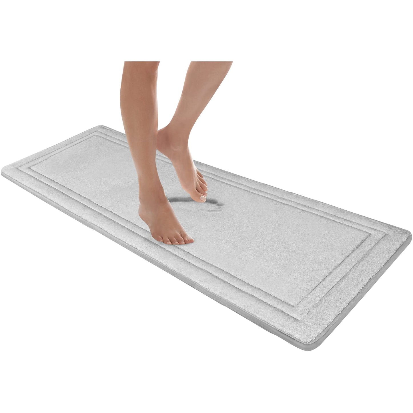 MICRODRY Quick Drying Memory Foam Framed Bath Mat with GripTex Skid-Resistant Base, Runner - 24x58, Light Grey