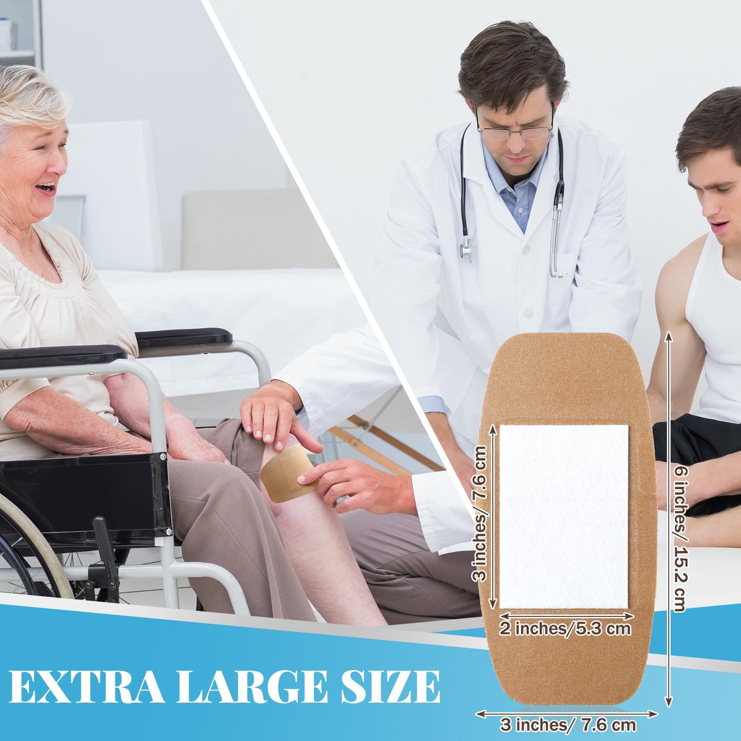 Geiserailie 20 Pcs Extra Large Flexible Adhesive Bandages 6"x3" Fabric Bandages with Non-Stick Pad Latex Free Painless Removal for Wound Care and First Aid