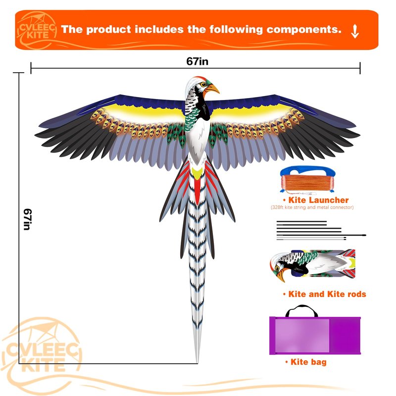 Parrot Kite for Kids & Adults, Outdoor Kite, Perfect for Beginners, Easy to use, Ideal for Beaches, backyards, Grassy Areas（Black）