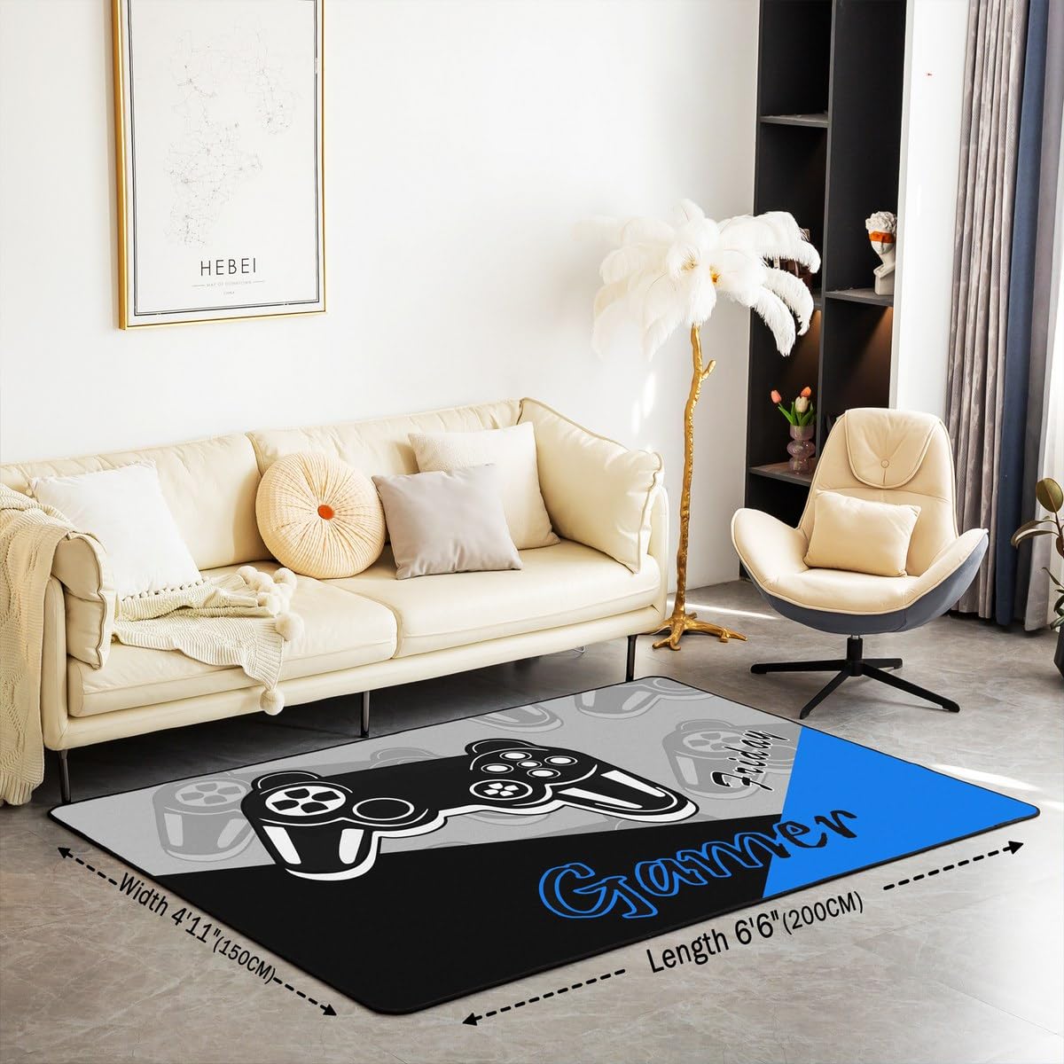 jejeloiu Gamer Area Rug 4x5 Gaming Rugs for Living Room Bedroom Game Room Decor Gamepad Blue and Black Accent Rug