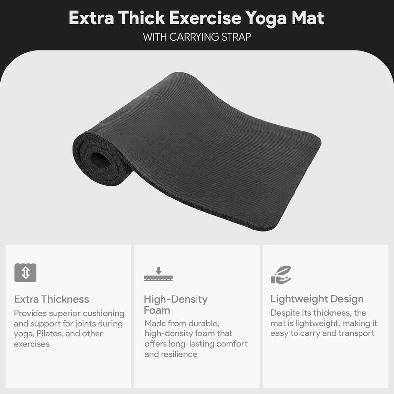 Extra Thick Yoga Mat - 1-Inch High Density Anti-Tear Design | Versatile for All Yoga Styles, Multiple Colors Available