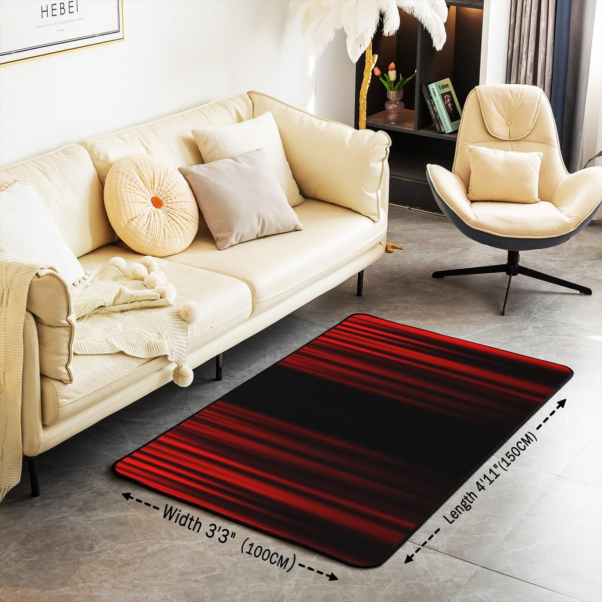 jejeloiu Ombre Red Black Living Room Rugs Area Rug 3x5 Geometric Stripe Accent Rug Set for Modern Art Indoor Floor Mat Non-Slip Ombre Effects Abstract Art Non Slip Area Runner Rug