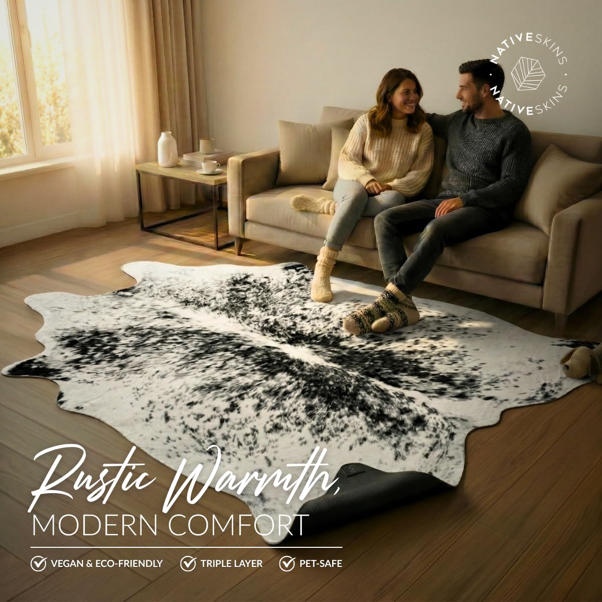 NativeSkins Faux Cowhide Rug – Gray (Medium) | 4.3ft x 5.7ft | Cow Print | Western Bedroom Decor | Hand-Cut, Faux Suede No-Slip Backing | Western Rug | Animal Print | Cow Hide