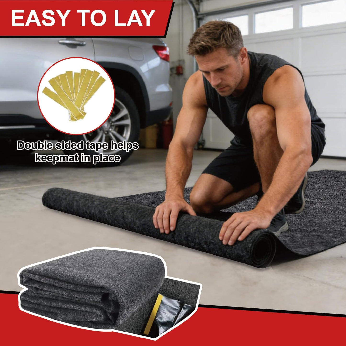 17' x 7.45' Garage Floor Mat for Under Car, Heavy-Duty Oil Spill Mat, Waterproof & Absorbent Garage Flooring, Non-Slip Protective Pad for Garage & Shop, Reusable & Washable with Adhesive Tape