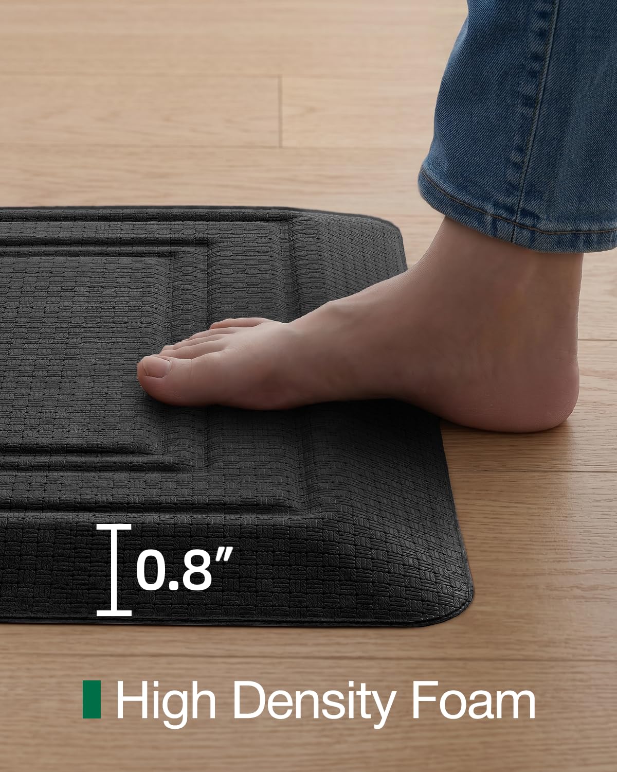 LUMI Anti Fatigue Cushioned Comfort Mats for Standing, 0.8" Extra Thick Ergonomic Mats for Desk Office, Non-Slip, Ultra Soft, Memory Foam Rugs for Home, Kitchen, Laundry, 20"x40", Black