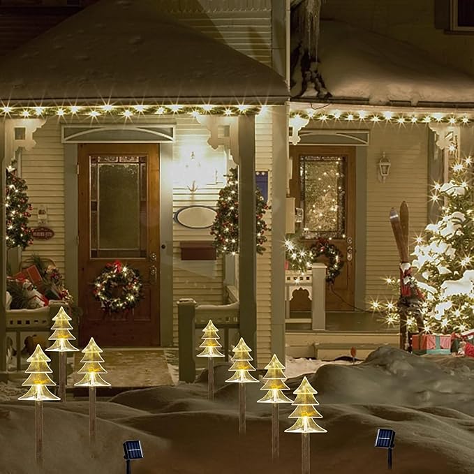 Christmas Solar Pathway Lights, Solar Tree Lights with Stake Landscape Lights Outdoor Waterproof Christmas Decorative Lights for Garden Yard Lawn Patio Walkway, 10 Pack