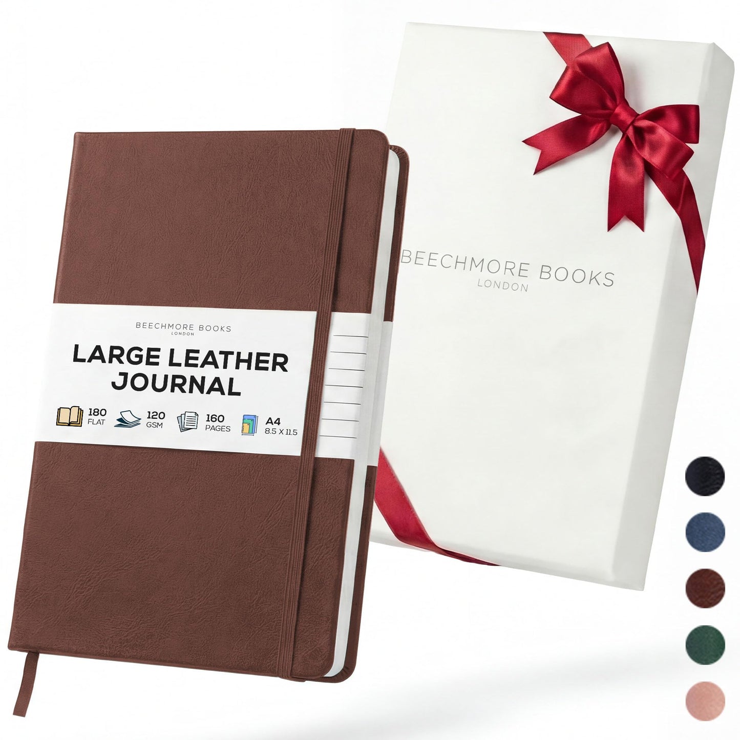 BEECHMORE BOOKS Large Lined Journal Notebook, 8.5" x 11.5" (A4) Hardcover Vegan Leather Executive Diary for Work, Thick 120gsm Paper, Lay-Flat Binding, Gift Box