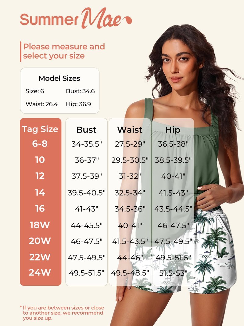 Summer Mae Blouson Womens Tankini Swimsuits 2026 Modest Tummy Control Bathing Suits Swim Shorts with Pockets for Beach Green Shadow Size 10