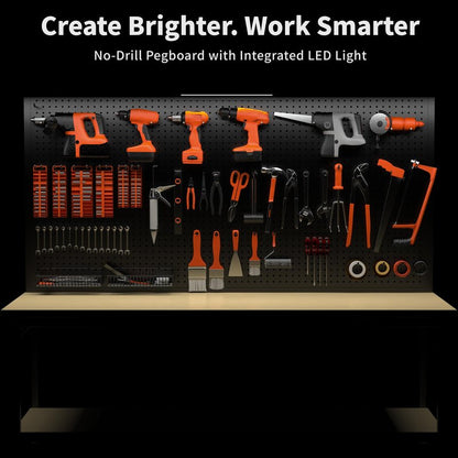 60" Adjustable Height Workbench,9-Level Heavy Duty Work Table with Storage Shelf Pegboard LED Light & Built-in Power Strip, 2010 lbs Load Capacity Rolling Tool Bench for Garage Workshop