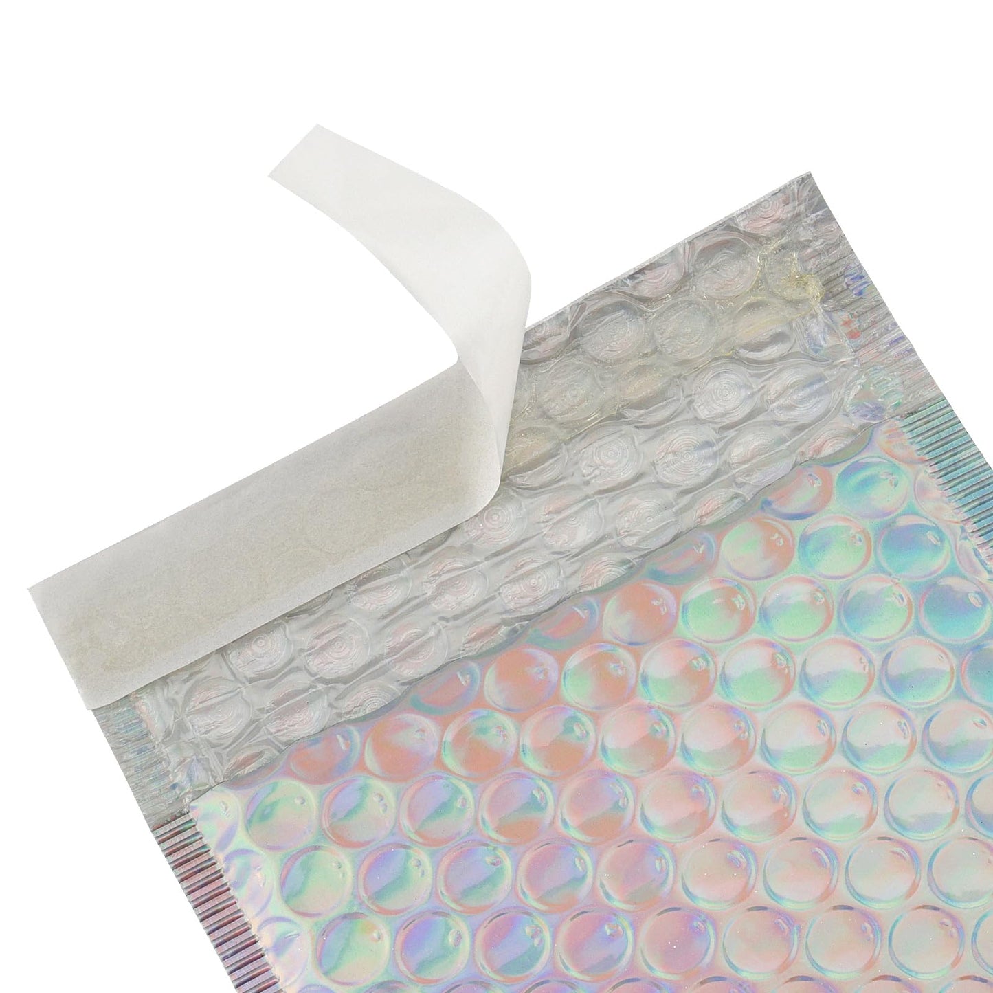 HOIGON 100 PCS 5 x 6 Inch Silver Metallic Bubble Mailers, Foil Glitter Poly Padded Mailing Cushion Envelopes, Holographic Self Seal Adhesive Shipping Bags for Mailing, Packing