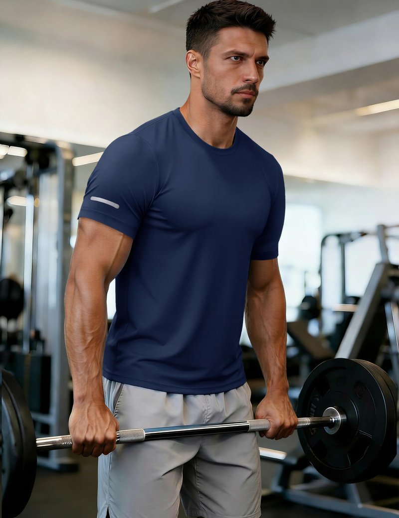 MAGCOMSEN Gym Shirts Mens Workout Dry Fit Sun Protection Runing Athletic Short Sleeve Shirt Moisture Wicking Rash Guard UV T Shirt Navy L