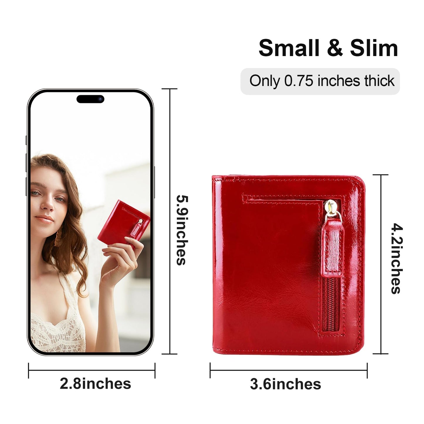 Itslife Women's Rfid Blocking Small Compact Bifold Leather Pocket Wallet Ladies Mini Purse with id Window (Waxed Red)
