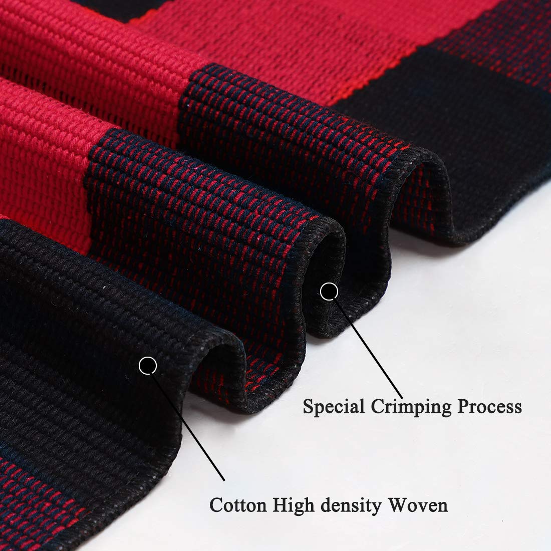 uxcell Buffalo Check Rug,Plaid Outdoor Rug,Layered Door Mat,Cotton Gingham Rugs,Floor Mat for Front Porch/Runner/Bedroom/Kitchen/Farmhouse 51"x24" Red & Black