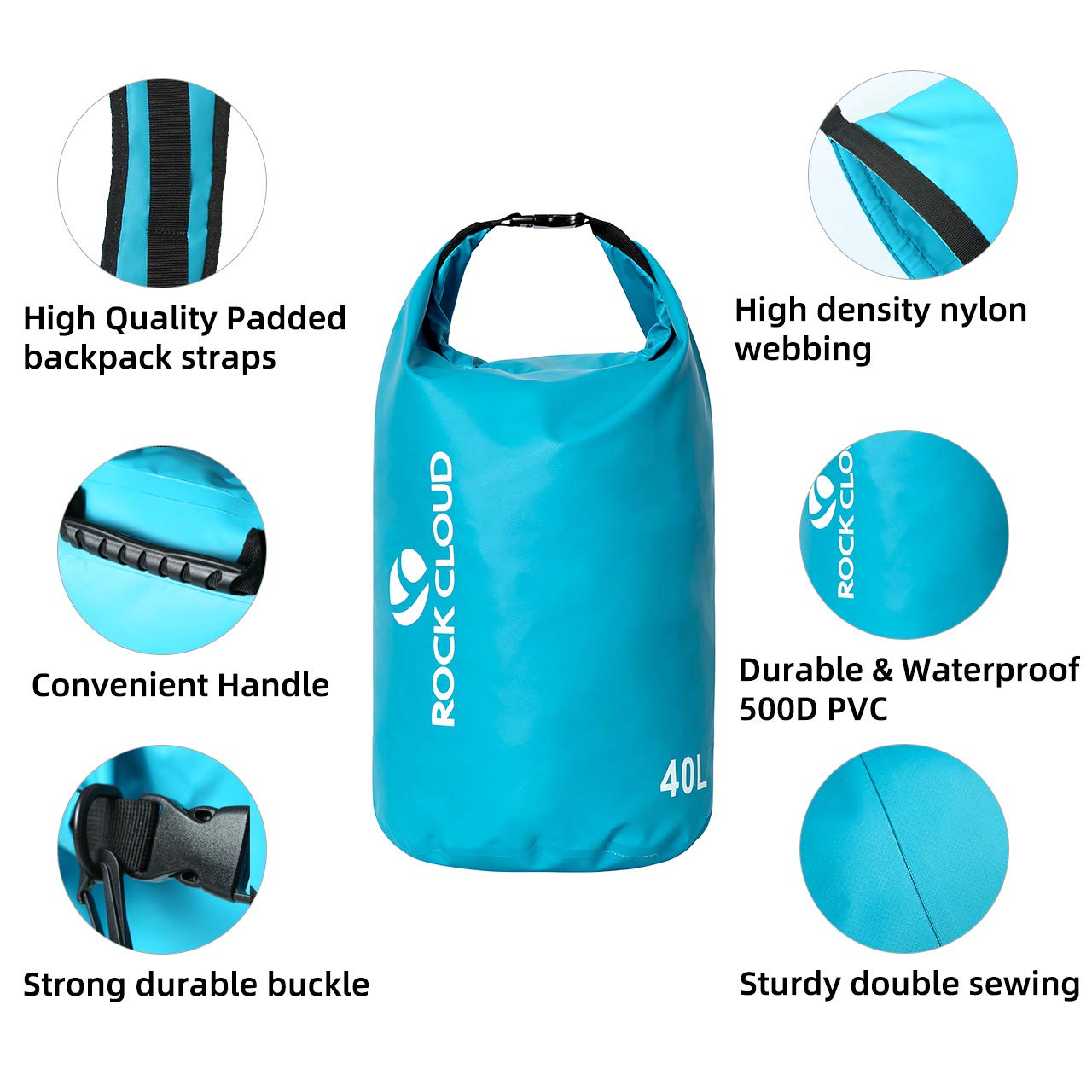 ROCK CLOUD Dry Bag Waterproof 20L Dry Sack for Kayaking Rafting Boating Beach Surfing Swimming Canoe Camping Hiking Fishing Ski