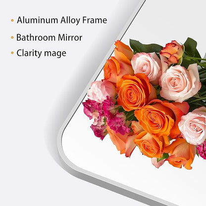 42" x 42"Bathroom Mirror, Silver Wall Mirror with Metal Frame, Decorative Rectangular Vanity Mirror for Bedroom Bathroom Living Room Entryway (Horizontal/Vertical)