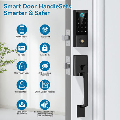 BEBASIA Smart Door Lock with Front Door Handle Set, Heavy Duty Fingerprint Handleset, Keyless Entry Smart Deadbolt for Front Door, Bluetooth Keypad Digital Lock Black