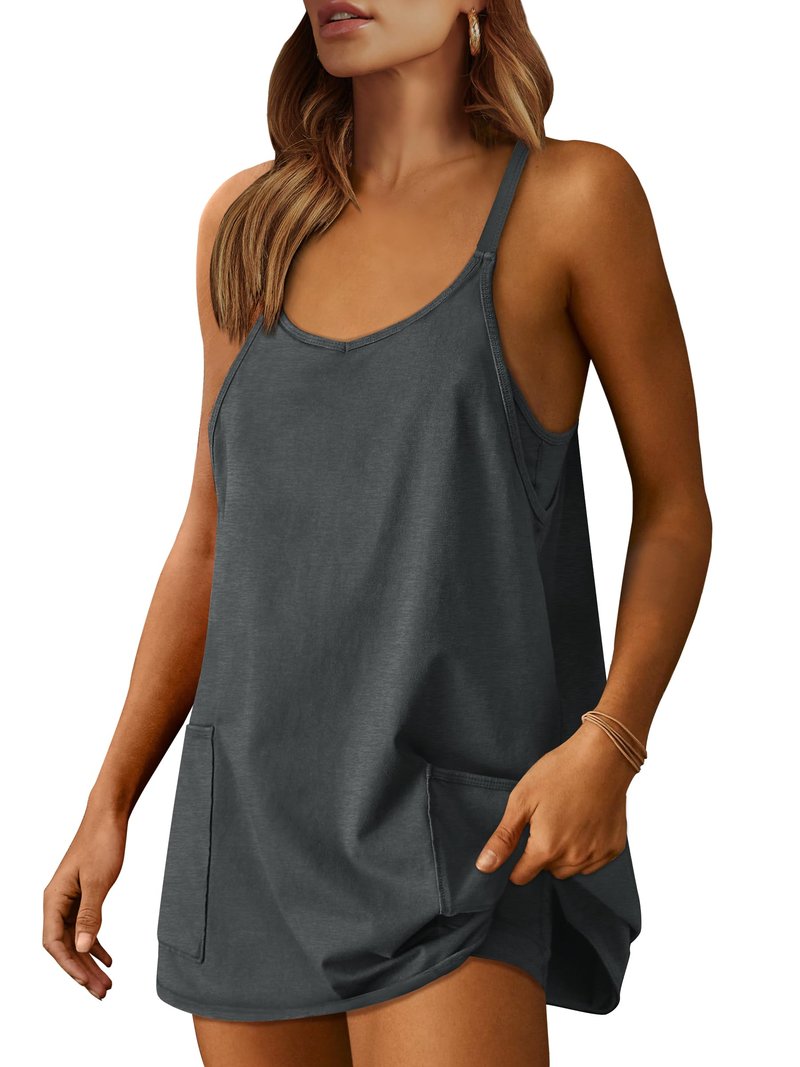 ANRABESS Women Athletic Dress Summer Tennis Workout Active Sports Mini Romper Dress Built in Shorts Travel Vacation Clothes Deep Gray X-Large