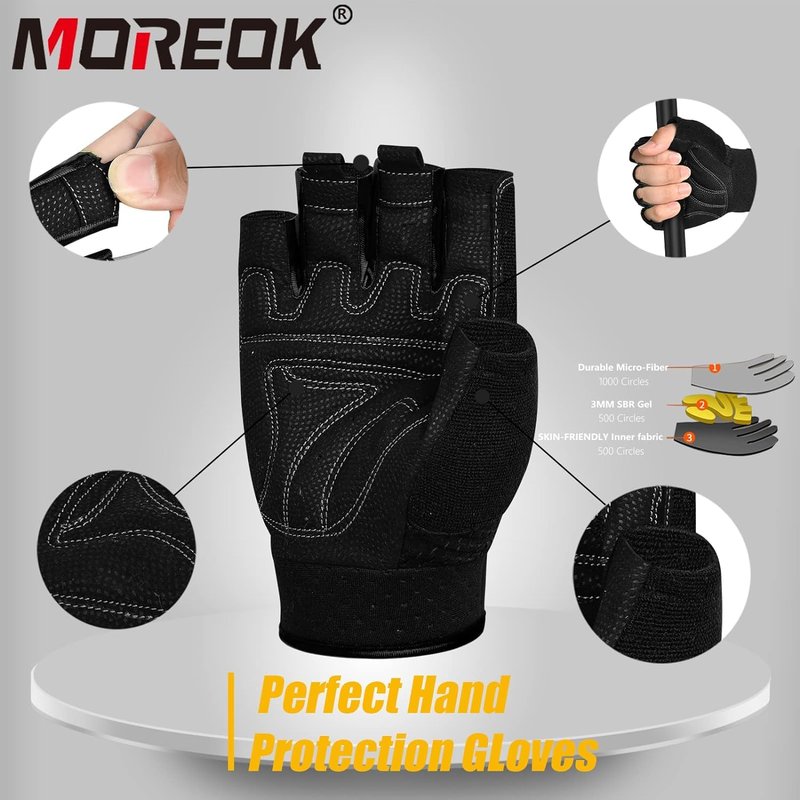 MOREOK Workout Gloves Padded Weight Lifting Gym Fitness Gloves for Men/Women Black-L
