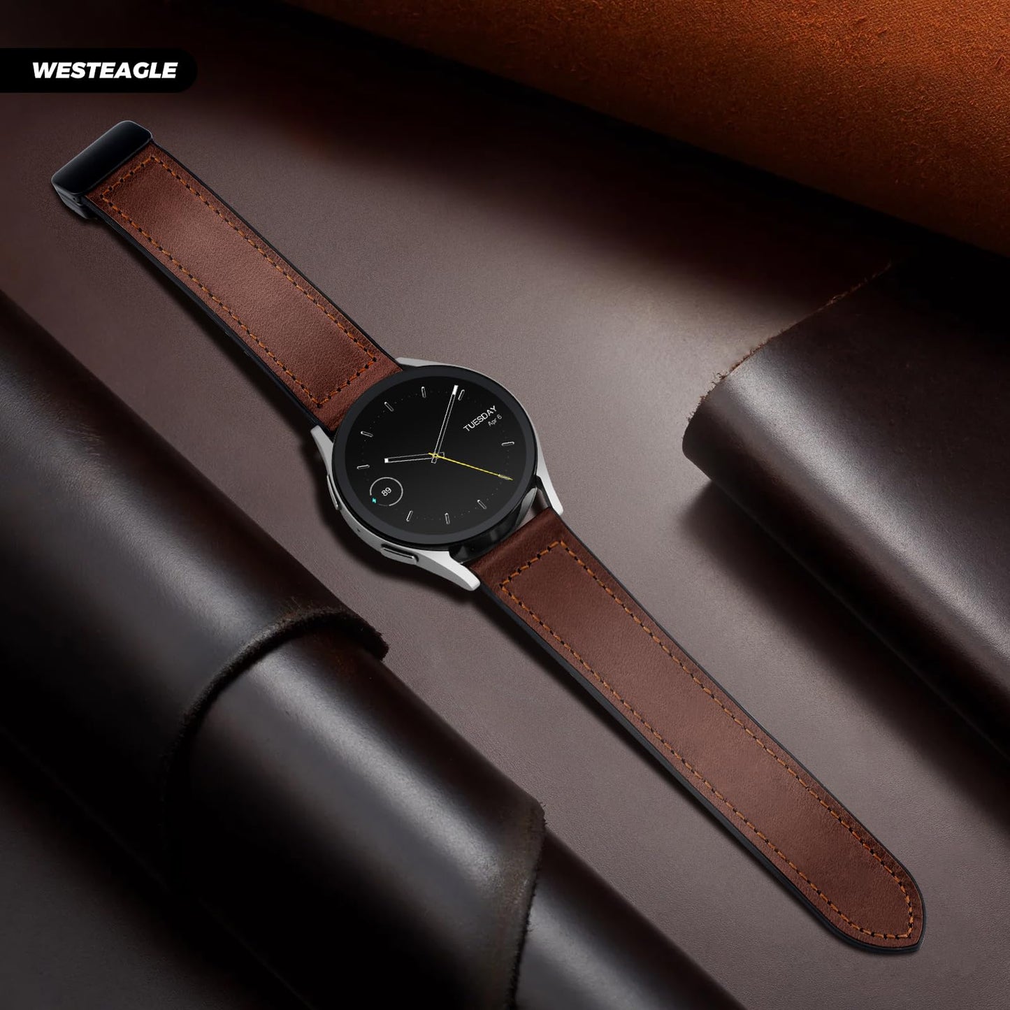 WestEagle Magnetic Leather Band Compatible with Samsung Galaxy Watch 7/6/5/4/Active 2 40mm 44mm/Watch 6 Classic 43mm 47mm/Watch 5 Pro 45mm/Watch 4 Classic 42mm 46mm, 20mm Strap for Men